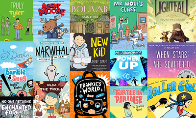 Collage of bookcovers from our children's graphic novels book list